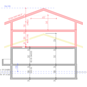 architecte-coupe-extension-surelevation exemple d'étude de gabarit maximal d'une surélévation